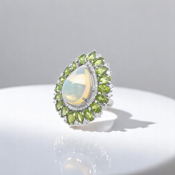 Opal and Peridot Statement Ring in 925 Sterling Silver - Picture 3 of 4